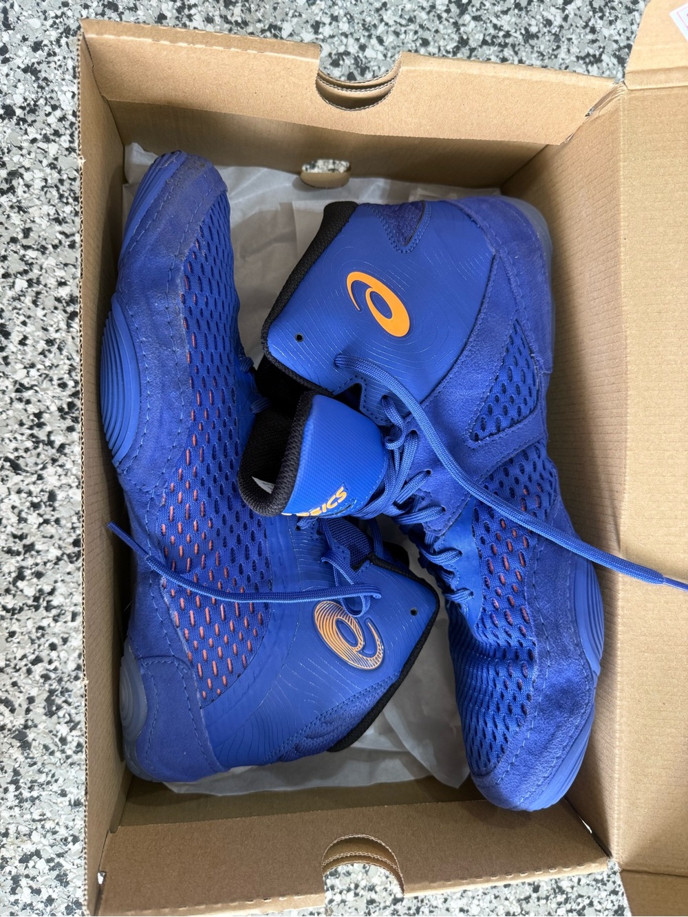 ASICS Royal Blue and Gold High-Top Wrestling Shoes
